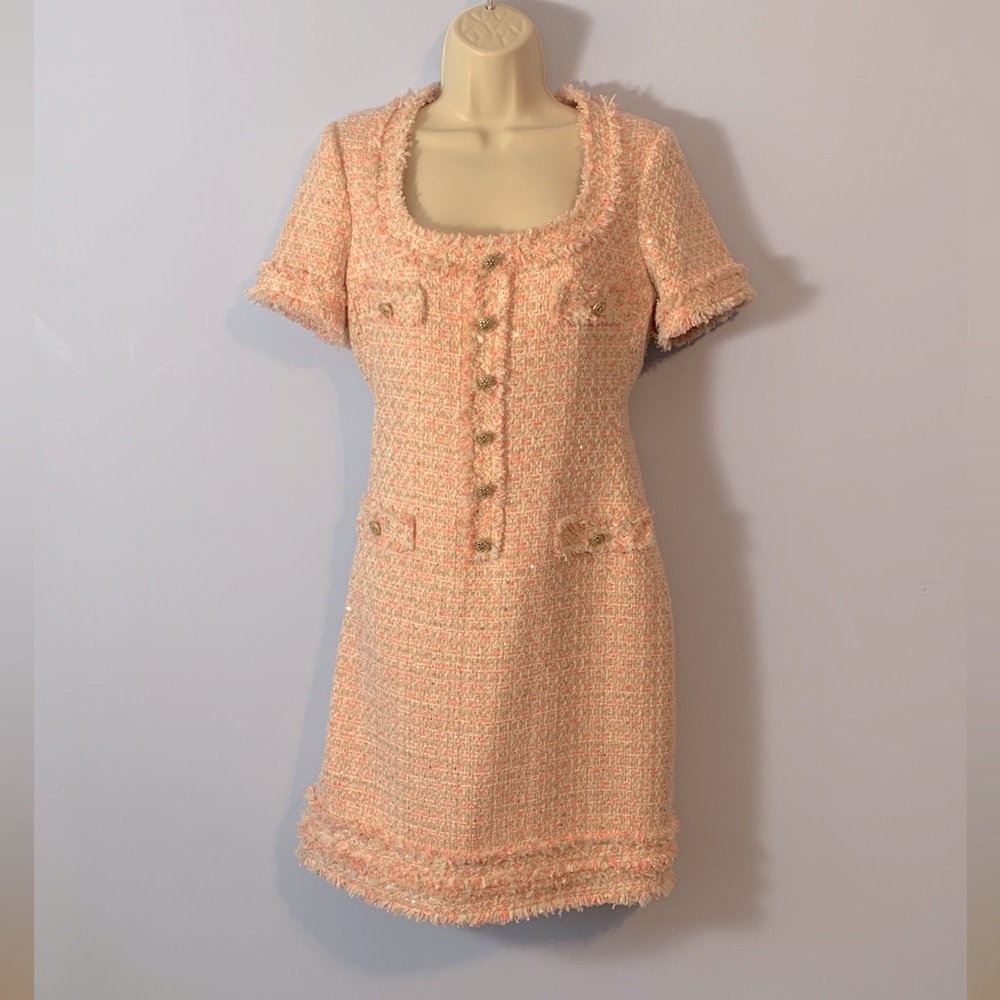 Boston Proper Pink Tweed Mini Dress